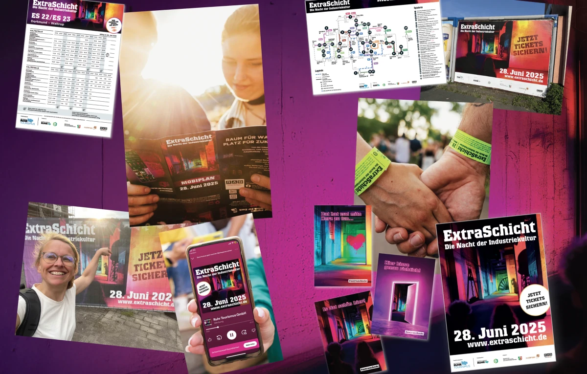 Collage of media assets and key visual for ExtraSchicht.