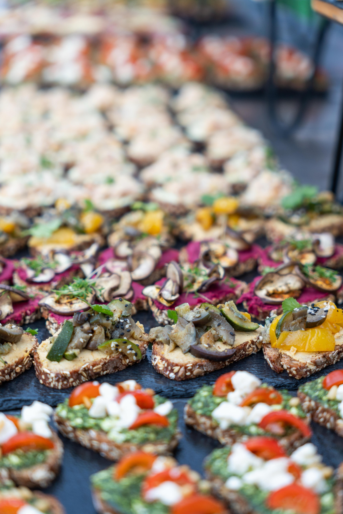 Small canapes and finger food at the start of the aftershow party.
